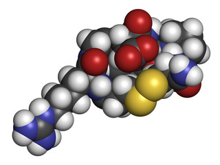 Eptifibatide anticoagulant drug molecule. 3D rendering. 