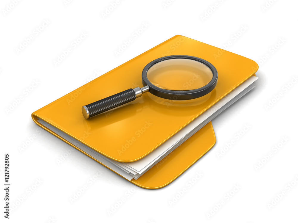 Poster 3d folders with magnifying glass. image with clipping path