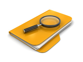 3D Folders with Magnifying Glass. Image with clipping path