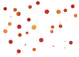 Watercolor red, orange and yellow blobs, isolated on  background