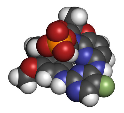 Fostamatinib rheumatoid arthritis drug molecule (Syk inhibitor). 3D rendering. 