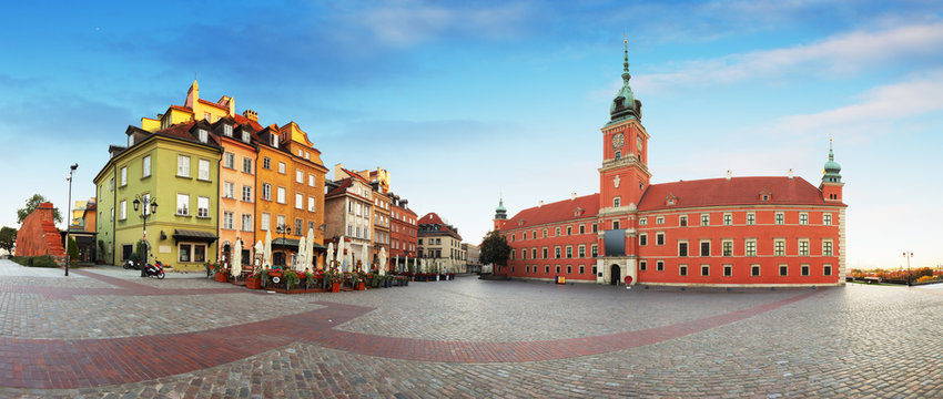 Panorama of Warsaw city center, royal castle, Poland.