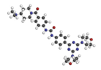 Gedatolisib cancer drug molecule. 3D rendering. 