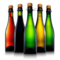 Set of beer bottles with clipping path isolated on black background