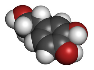 Hydroxytyrosol olive oil antioxidant molecule. 3D rendering.