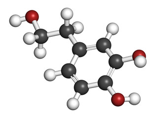 Obraz premium Hydroxytyrosol olive oil antioxidant molecule. 3D rendering.
