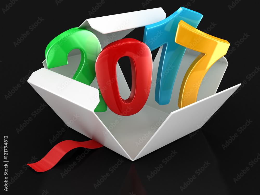 Poster open package with 2017. image with clipping path