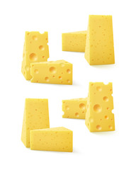 Set of Triangular Pieces Swiss Cheese Isolated on White Background