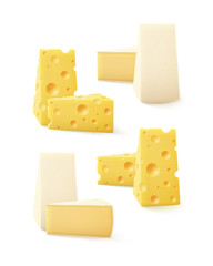 Set of Pieces Cheese Swiss Bri Camembert Isolated on Background