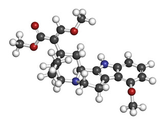 Mitragynine molecule. Herbal alkaloid present in kratom.