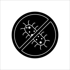 Virus with no sign or stop sign silhouette icon on background