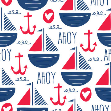 seamless sea pattern with sailing ships vector illustration