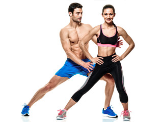couple man and woman fitness exercises isolated