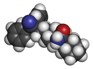 Piritramide opioid analgetic drug molecule. 3D rendering.