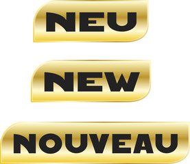 Neu! New! Nouveau!, Angebot, Button

