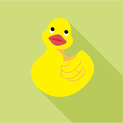 Digital vector duck toy, over green background, flat style