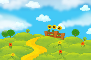 Cartoon nature farm scene for different usage - illustration for children