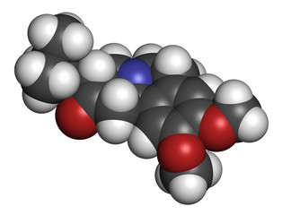 Tetrabenazine hyperkinetic disorder drug molecule. 3D rendering.