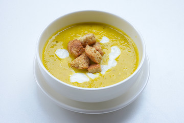 Pumpkin cream soup with croutons