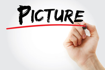 Hand writing PICTURE with marker, concept background