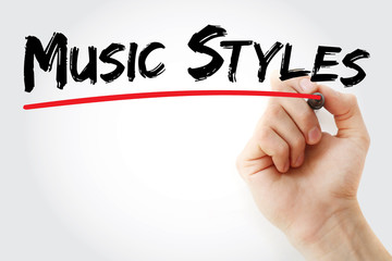 Hand writing Music Styles with marker, concept background