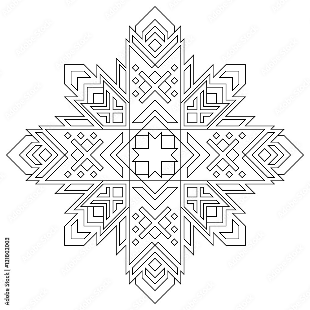 Wall mural black and white pattern of latvian auseklis symbol, vector image.