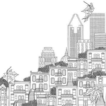 Montreal, Quebec / Canada - hand drawn black and white illustration
