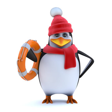 3d Winter penguin comes to the rescue