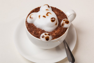 Coffee with foam in the form of dog head