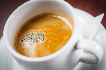 Hot coffee in cup