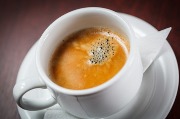 Hot coffee in cup