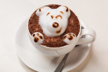 Coffee with foam in the form of dog head