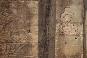 Ancient Khmer carving of Krishna, Angkor, Cambodia