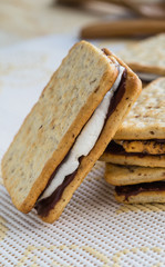 Homemade smores on tablecloth