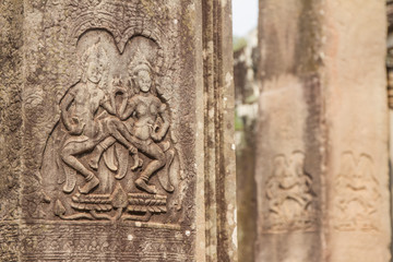 Ancient Khmer carving of Krishna, Angkor, Cambodia