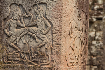 Ancient Khmer carving of Krishna, Angkor, Cambodia