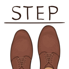 The business concept take the next step. Feet on the road. Vector