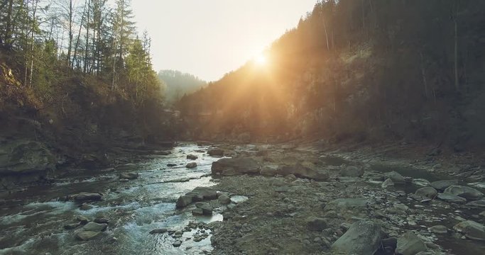 flight over mountain river. 4k 30fps