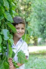 outdoor portrait of young handsome child boy