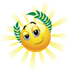 Smiley as imperator. Vector illustration of smiley with laurel wreath on his head.