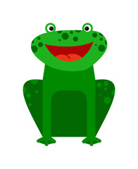 Smiling green frog sitting on hind legs