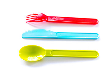 plastic colorful cutlery - spoon, fork and knife - for kids over