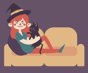 Witch on Sofa with Cat