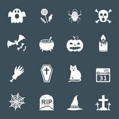 Halloween white icons set
