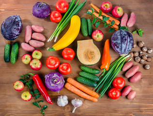 Fototapeta na wymiar Fresh Vegetables and fruits background. Healthy food concept.