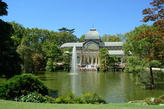 Crystal Palace, Pond and Fountain - Park of the Pleasant Retreat, Madrid, Spain