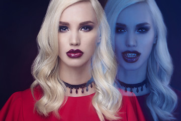 beautiful blond woman vampire. halloween