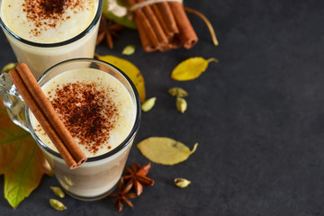 Warm, spicy drink - latte with cinnamon and pumpkin