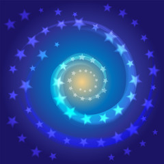 Blue  Star Spiral. Space Background. The Universe, The Galaxy. Suitable for textile, fabric, packaging and web design. Vector Illustration.