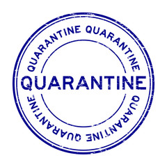 Grunge blue quarantine rubber stamp